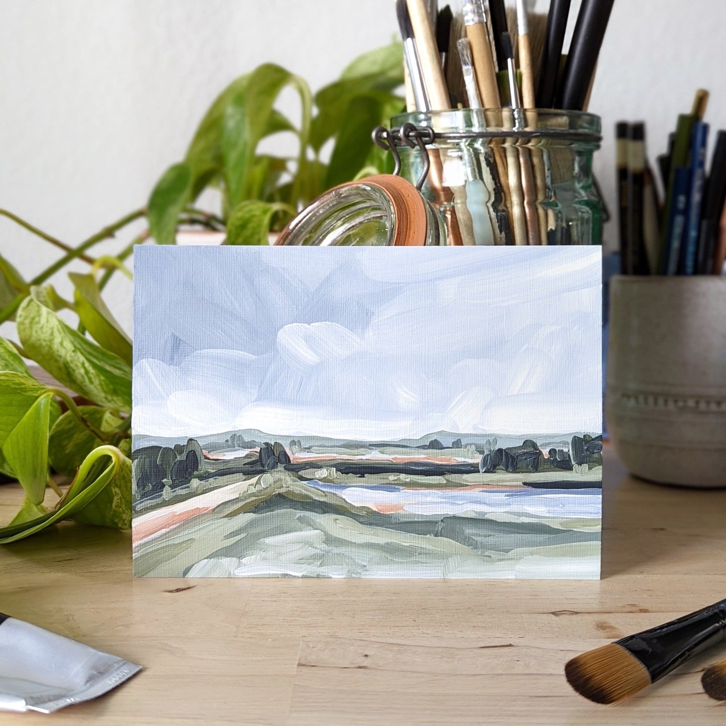 โAlmost Autumnโ Original Painting || 5x7 - Lake Landscape - abstract - Acrylic - Artwork - Autumn - Fall
