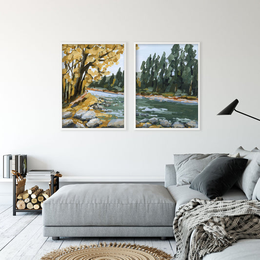 ’Creekside Meandering’ Diptych Art Print || Set of 2 - abstract - Artwork - Autumn - Beaver Creek