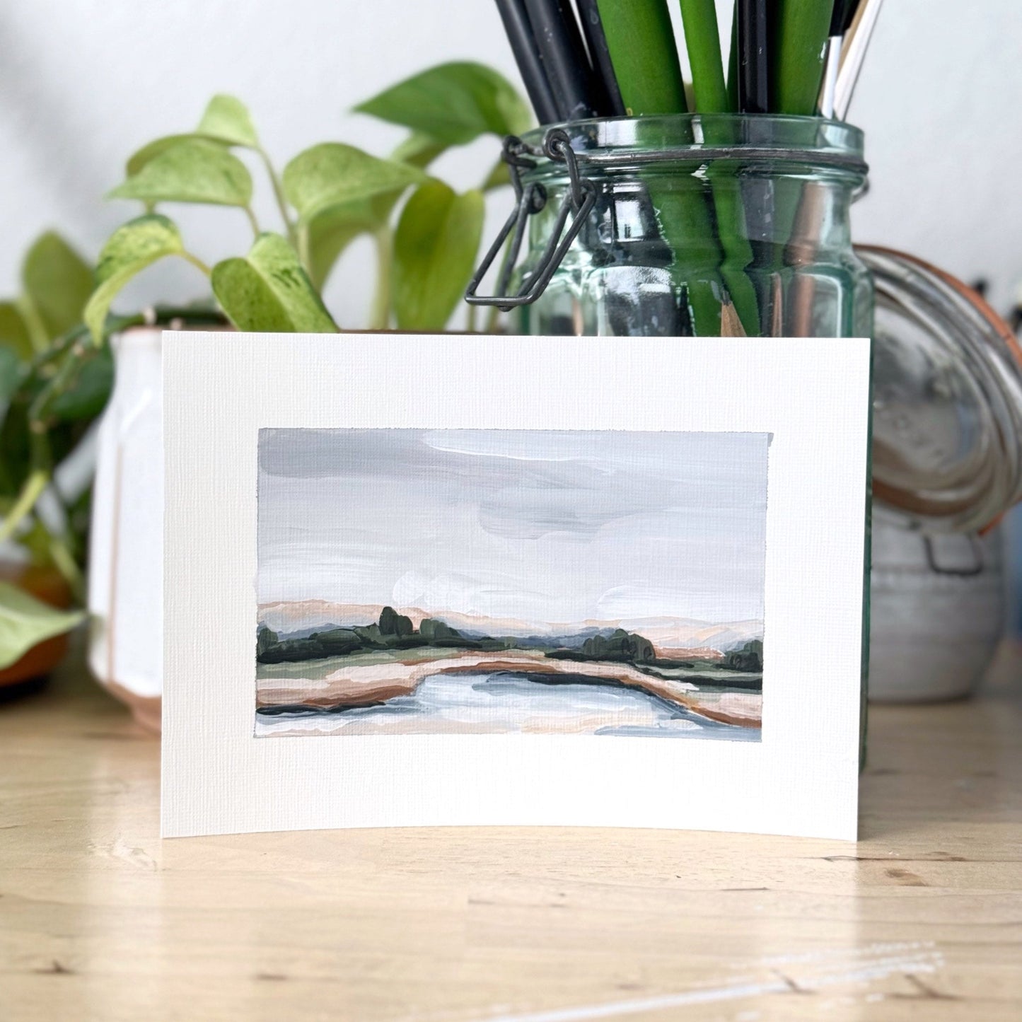’Dusk’ Original Painting || 5x7 - Lake Landscape - ’Almost Autumn’ - abstract - Acrylic - Artwork