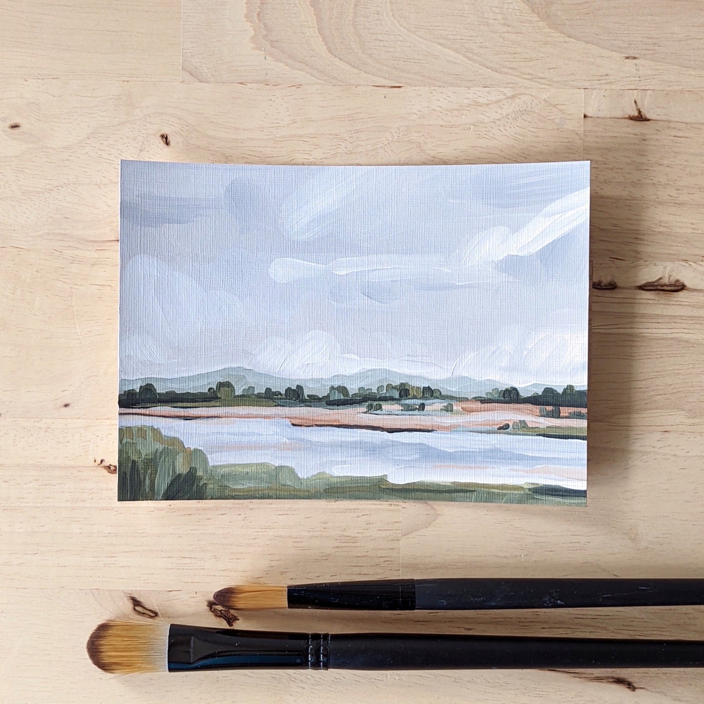 โEdge of the Woodsโ Original Painting || 5x7 - Lake Landscape - abstract - Acrylic - Artwork - Autumn - Fall