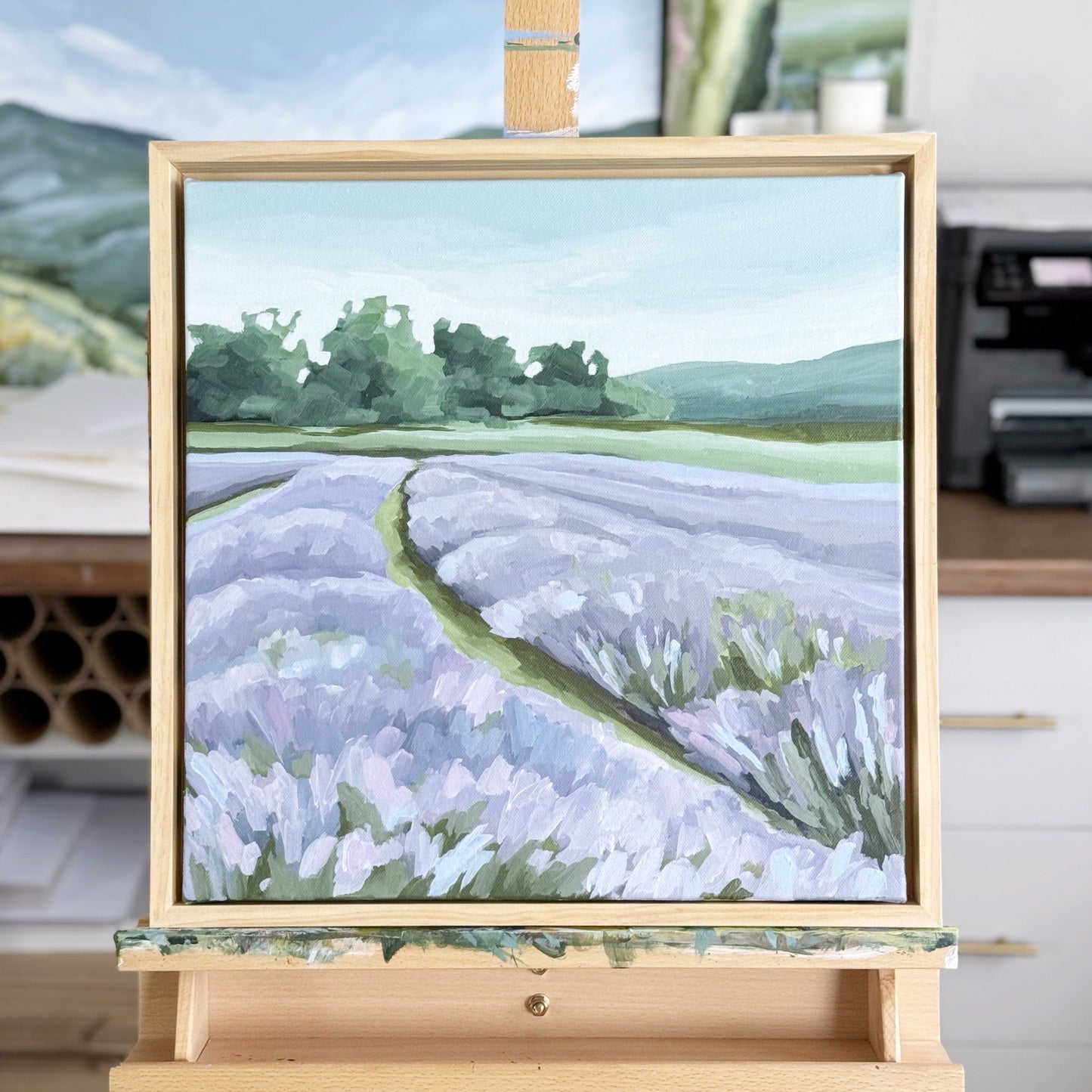 โLavender Foothillsโ Original Painting || Framed 16x16 - Utah Field Landscape - abstract - Acrylic - Artwork - Lavender