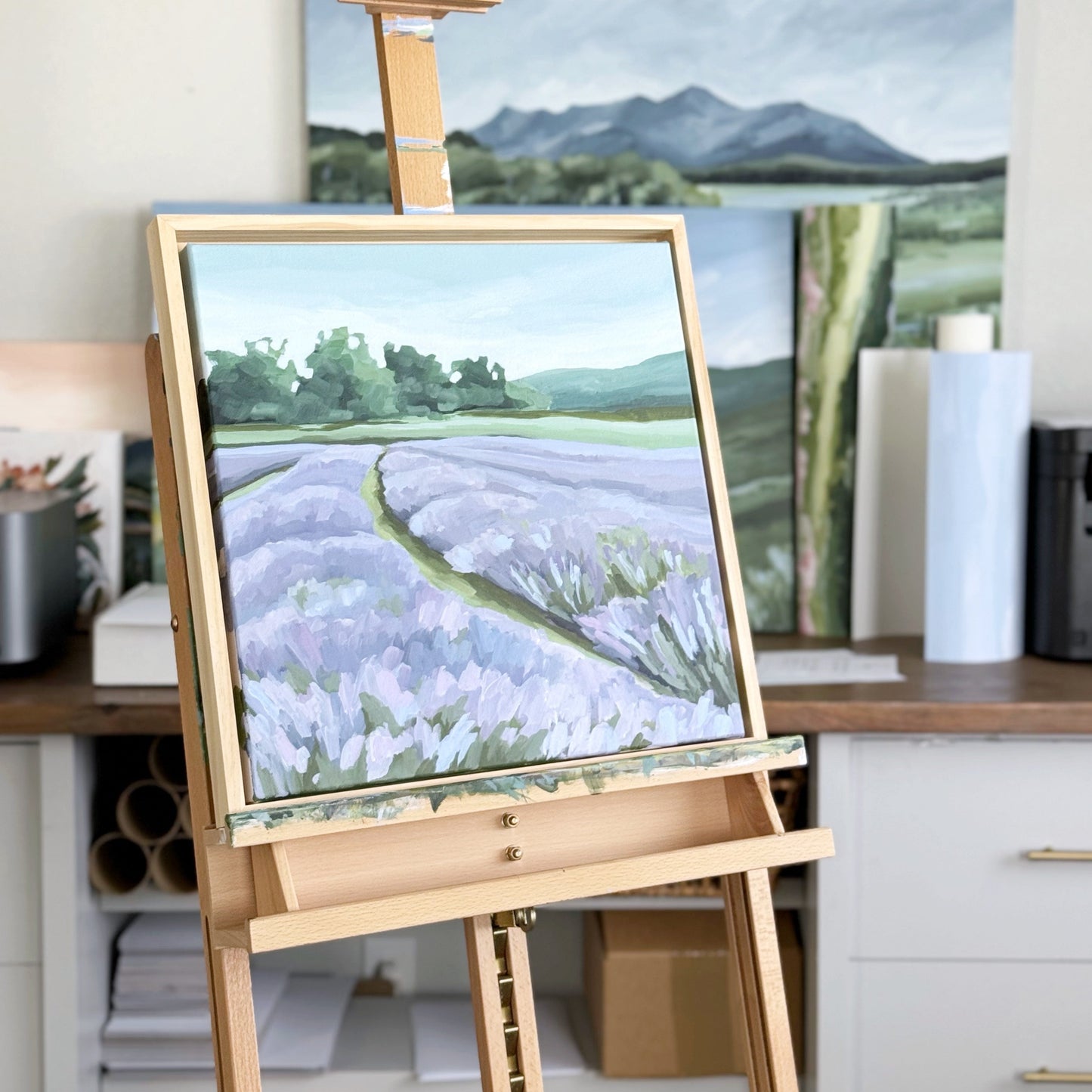 โLavender Foothillsโ Original Painting || Framed 16x16 - Utah Field Landscape - abstract - Acrylic - Artwork - Lavender