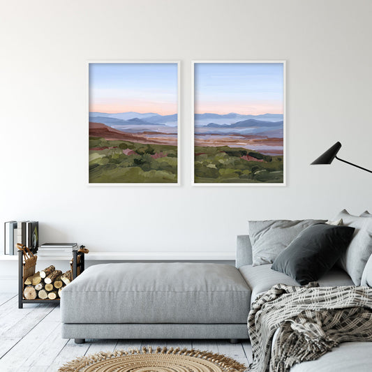 ’Morning Haze II’ Diptych Art Print || Set of 2 - abstract - Appalachian - appalachian trail - Artwork