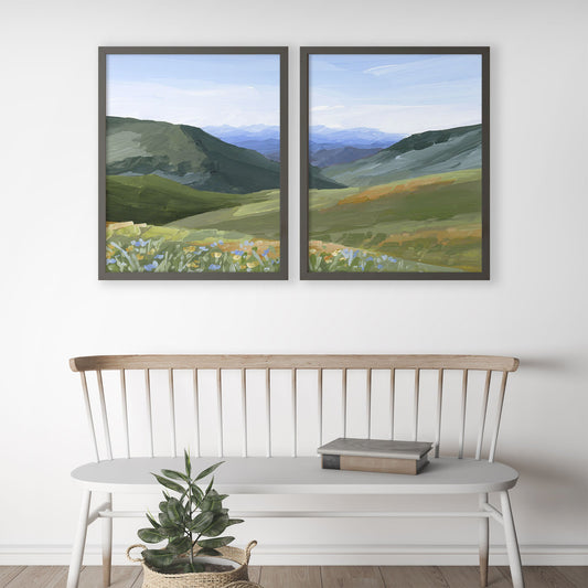 ’Mountain Town’ Diptych Art Print || Set of 2 - ’sun valley’ - abstract - Artwork