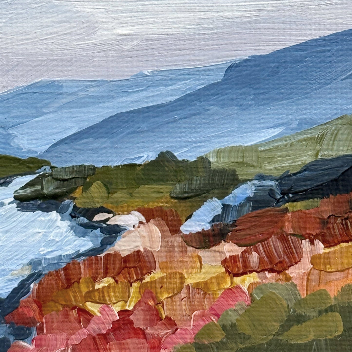 โNordic Redโ Original Painting || 5x7 - Norway Coastal - abstract - Acrylic - Artwork - bay - coast