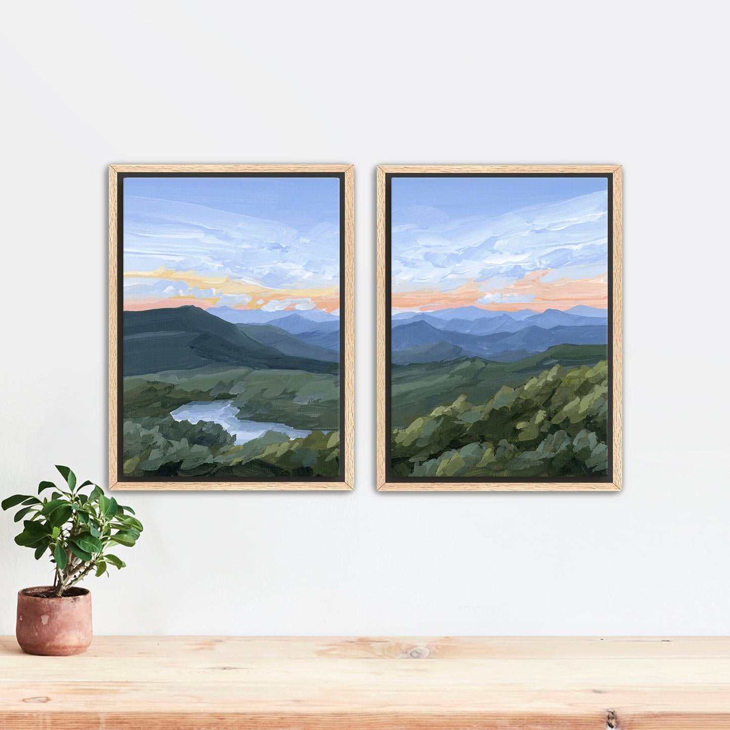 ’Northwest End’ Diptych Art Print || Set of 2 - Stretched Canvas / 8x10 in / Oak Frame - abstract - Appalachian