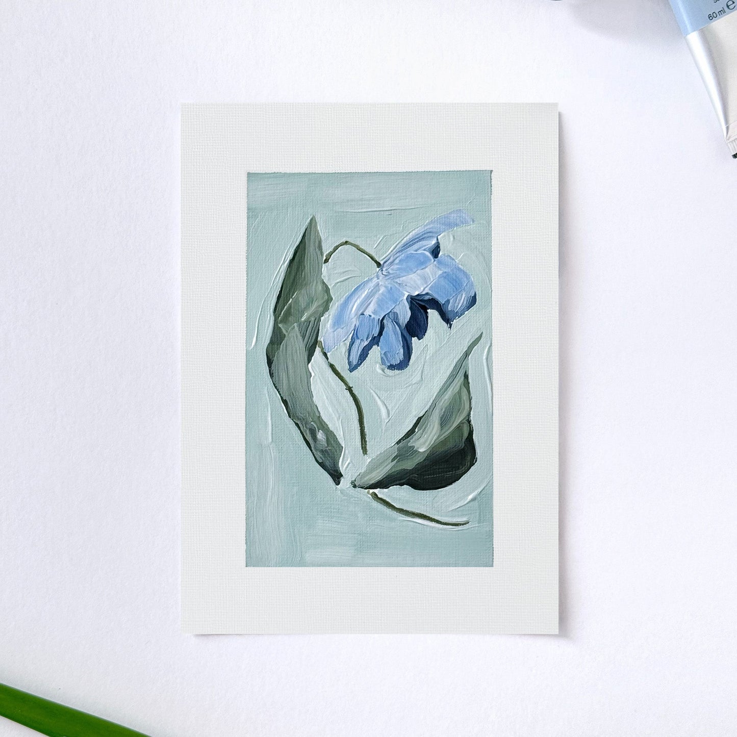 ’Petite Flower’ Original Painting || 5x7 - Blue Abstract Floral - abstract - Acrylic - Artwork - floral - Flower