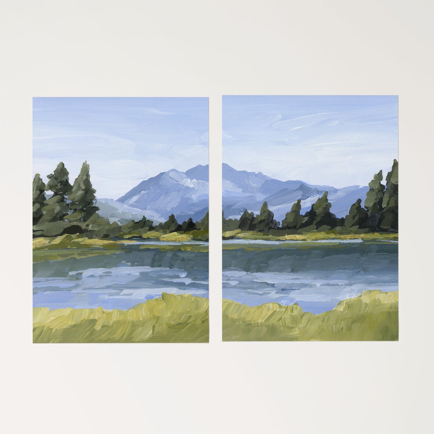 ’Picture Lake’ Diptych Art Print || Set of 2 - Rolled Canvas / 8x10 in / No Frame - abstract - Artwork - Grand Teton