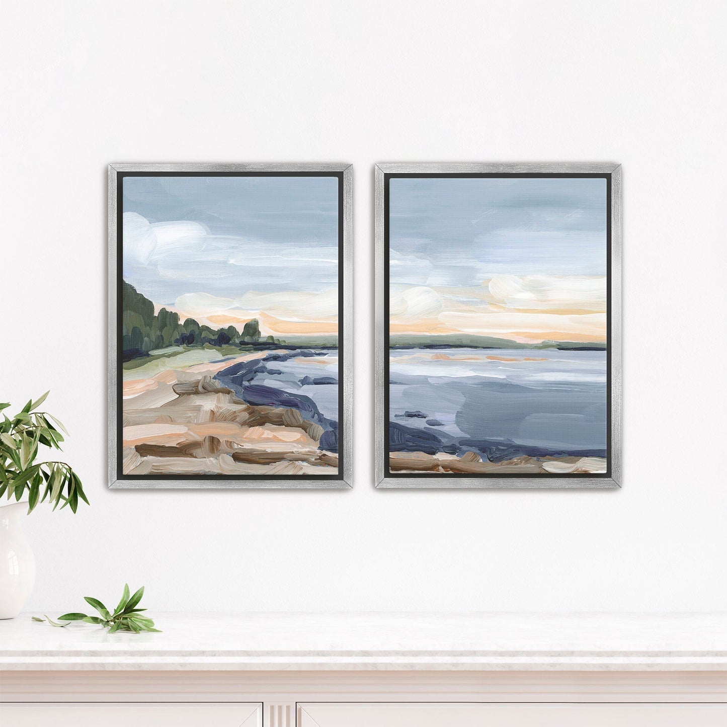 ’Pretty Marsh’ Diptych Art Print || Set of 2 - Stretched Canvas / 8x10 in / Silver Frame - abstract - Acadia National