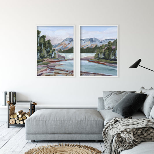 ’Skipping Rocks’ Diptych Art Print || Set of 2 - abstract - Artwork - British Columbia - Canada