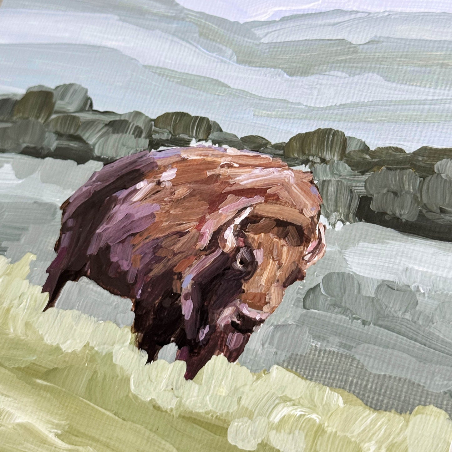 ’Solitude’ Original Painting || 5x7 - Bison Wildlife - abstract - Acrylic - animals - Artwork