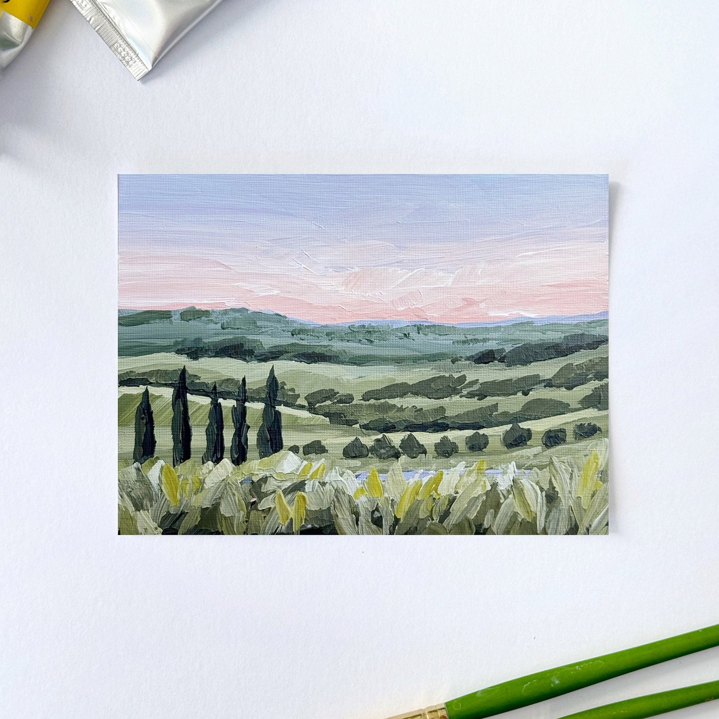 โTogether in Tuscany IIโ Original Painting || 5x7 - Italy Landscape - abstract - Acrylic - Artwork - Hill - hills