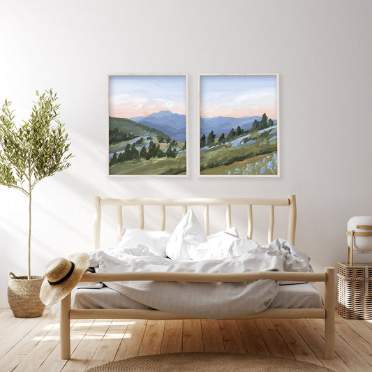 ’Western Edge’ Diptych Art Print || Set of 2 - abstract - Artwork - Flower