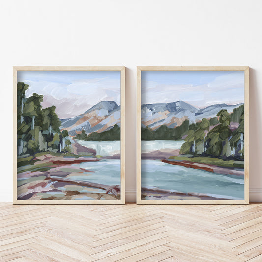 "Skipping Rocks" Diptych Art Print || Set of 2