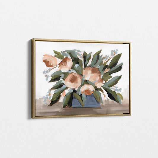 „Blumen für den Tisch II“ – Kunstdruck auf Leinwand (45,7 x 61 cm) mit Goldrahmen || Endgültiger Verkauf