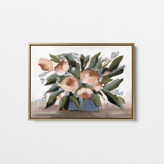 « Fleurs pour la table II », impression sur toile tendue 45,7 x 61 cm avec cadre doré || Vente finale