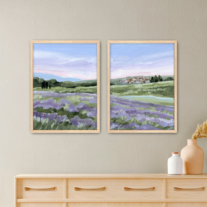 ’French Lavender’ Diptych Art Print || Set of 2 - Paper / 5x7 in / Oak Frame