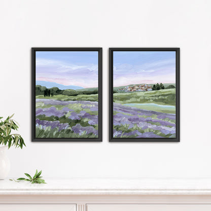 ’French Lavender’ Diptych Art Print || Set of 2 - Stretched Canvas / 8x10 in / Black Frame