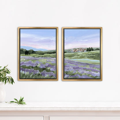 ’French Lavender’ Diptych Art Print || Set of 2 - Stretched Canvas / 8x10 in / Gold Frame