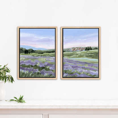 ’French Lavender’ Diptych Art Print || Set of 2 - Stretched Canvas / 8x10 in / Oak Frame