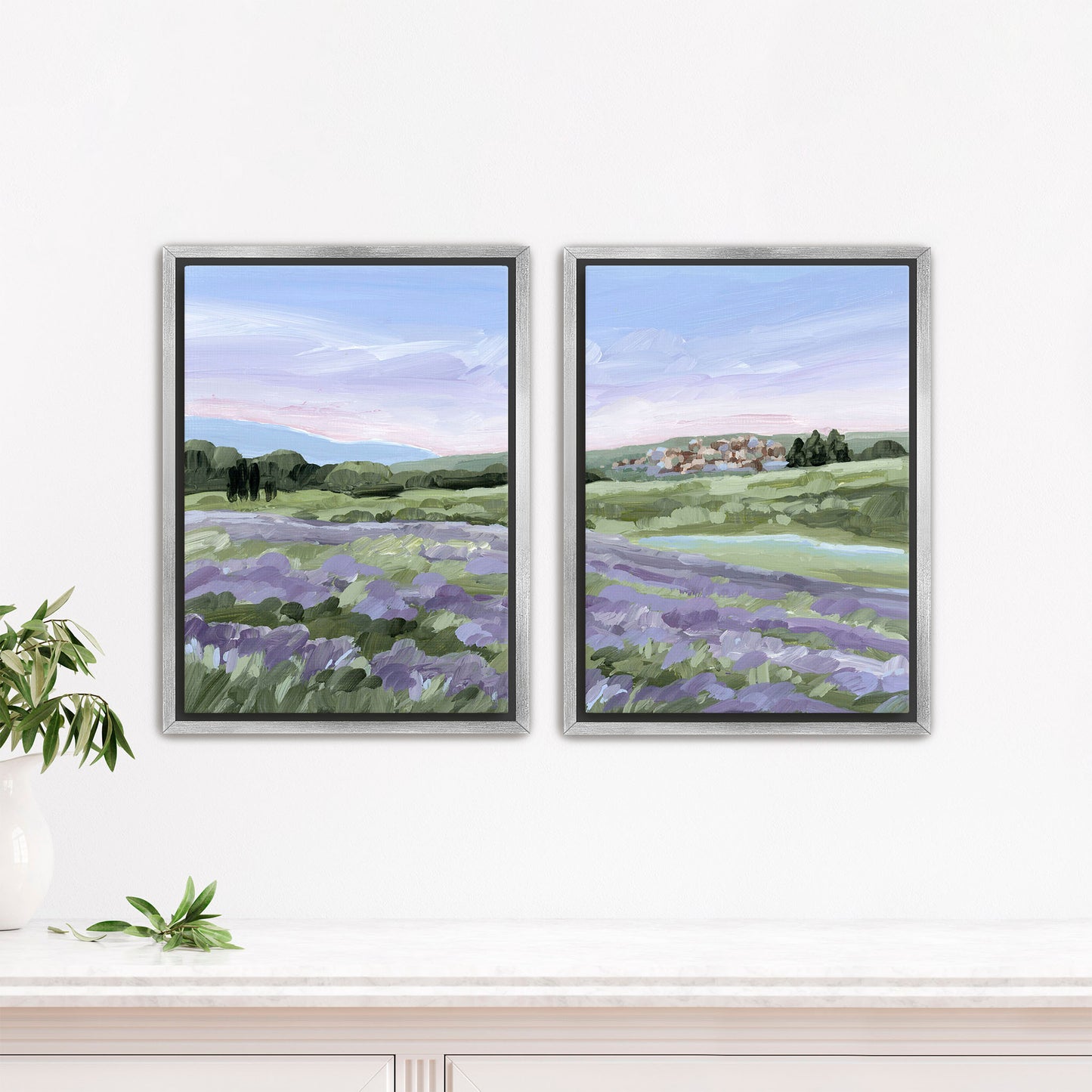 ’French Lavender’ Diptych Art Print || Set of 2 - Stretched Canvas / 8x10 in / Silver Frame