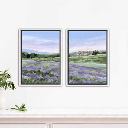 ’French Lavender’ Diptych Art Print || Set of 2 - Stretched Canvas / 8x10 in / White Frame