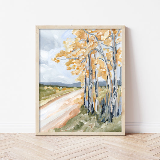 Golden Afternoon Aspen Tree Painting Art Print