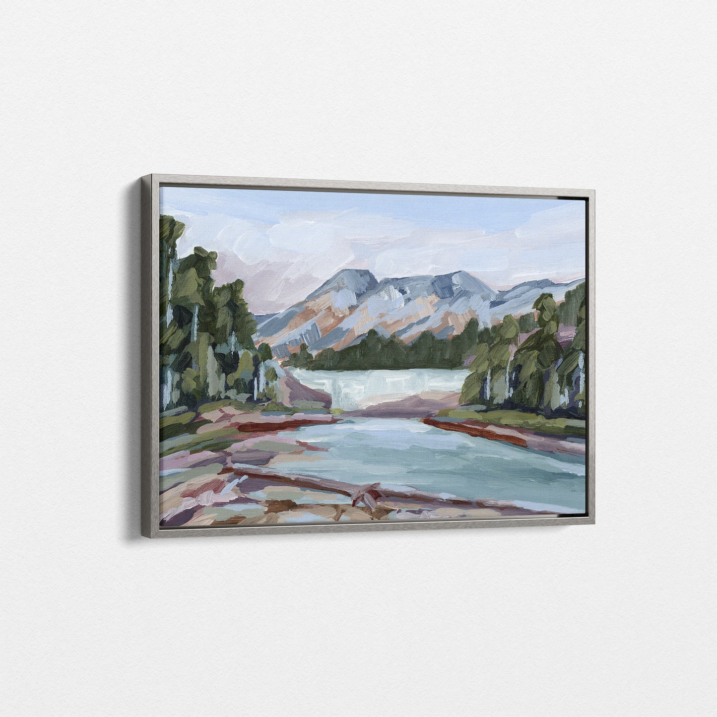 „Steinhüpfen“ – Kunstdruck auf Leinwand (20 x 25 cm) mit silbernem Rahmen || Endgültiger Verkauf