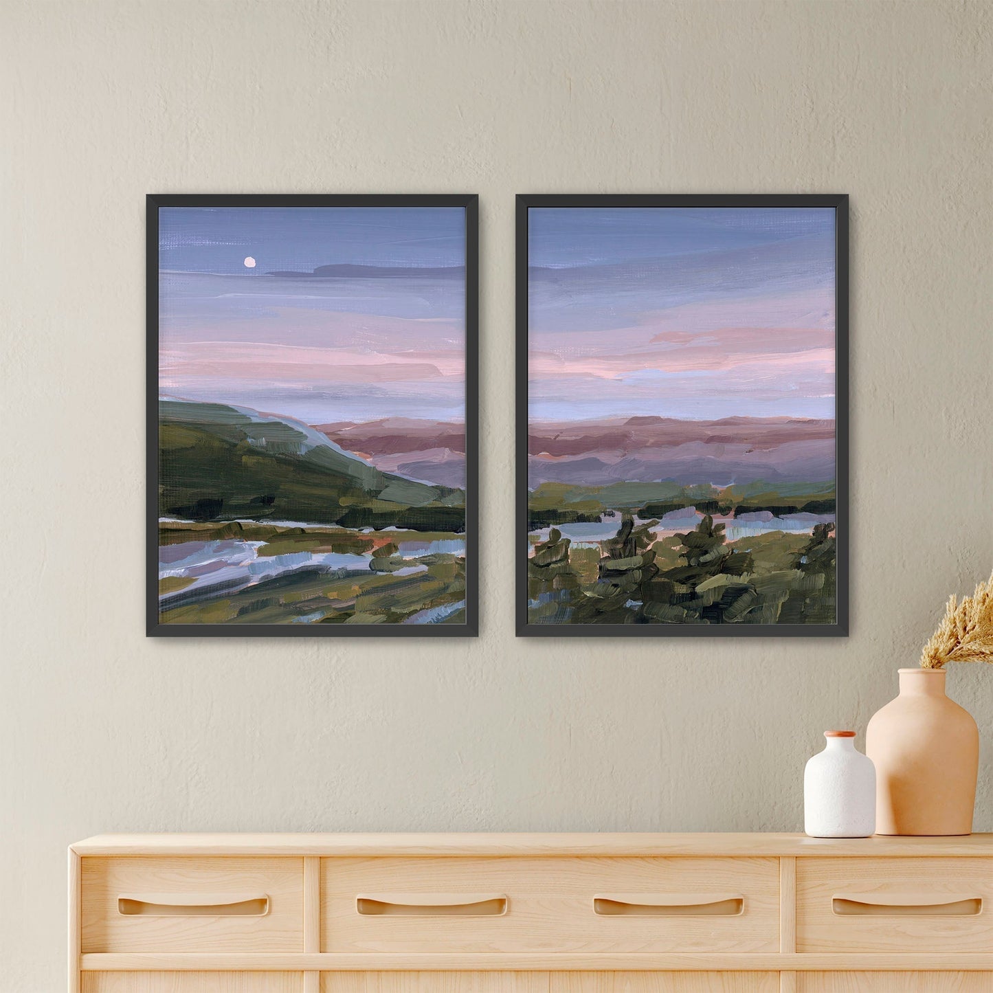 ’A Still Night’ Diptych Art Print || Set of 2 - Paper / 5x7 in / Black Frame - abstract - Appalachian - appalachian