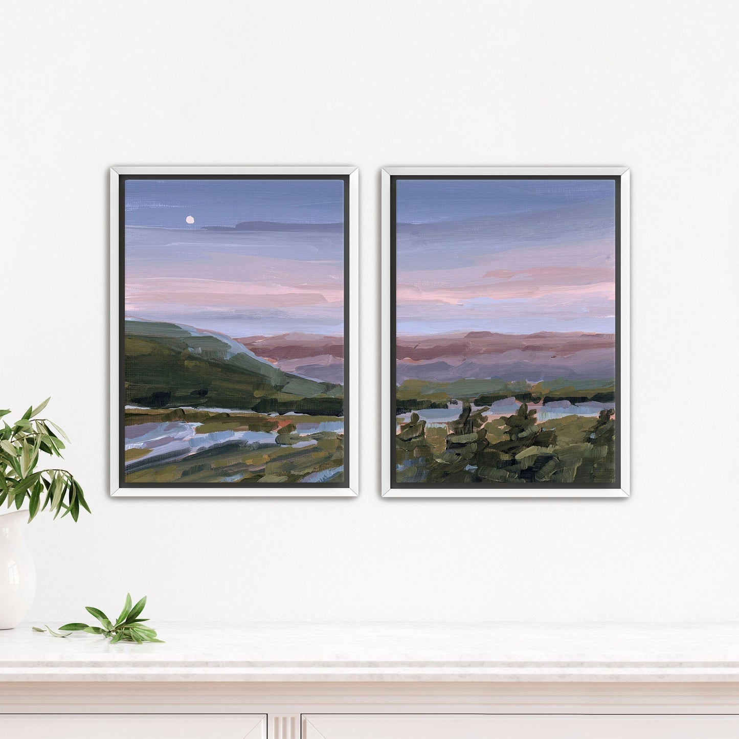 ’A Still Night’ Diptych Art Print || Set of 2 - Stretched Canvas / 8x10 in / White Frame - abstract - Appalachian