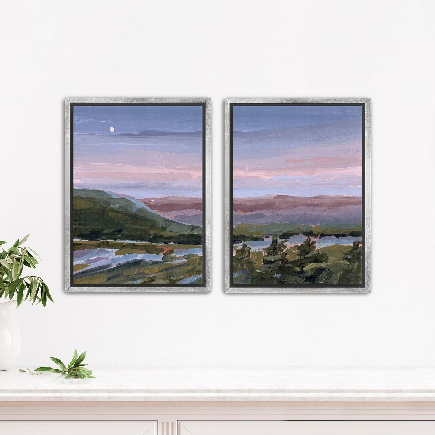 ’A Still Night’ Diptych Art Print || Set of 2 - Stretched Canvas / 8x10 in / Silver Frame - abstract - Appalachian