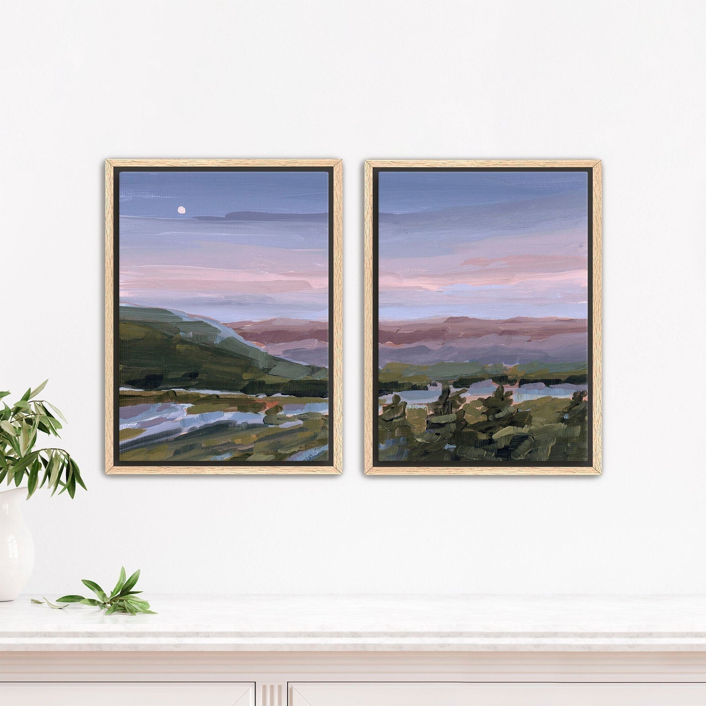 ’A Still Night’ Diptych Art Print || Set of 2 - Stretched Canvas / 8x10 in / Oak Frame - abstract - Appalachian