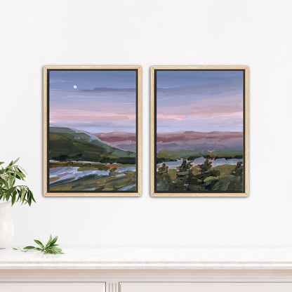’A Still Night’ Diptych Art Print || Set of 2 - Stretched Canvas / 8x10 in / Oak Frame - abstract - Appalachian