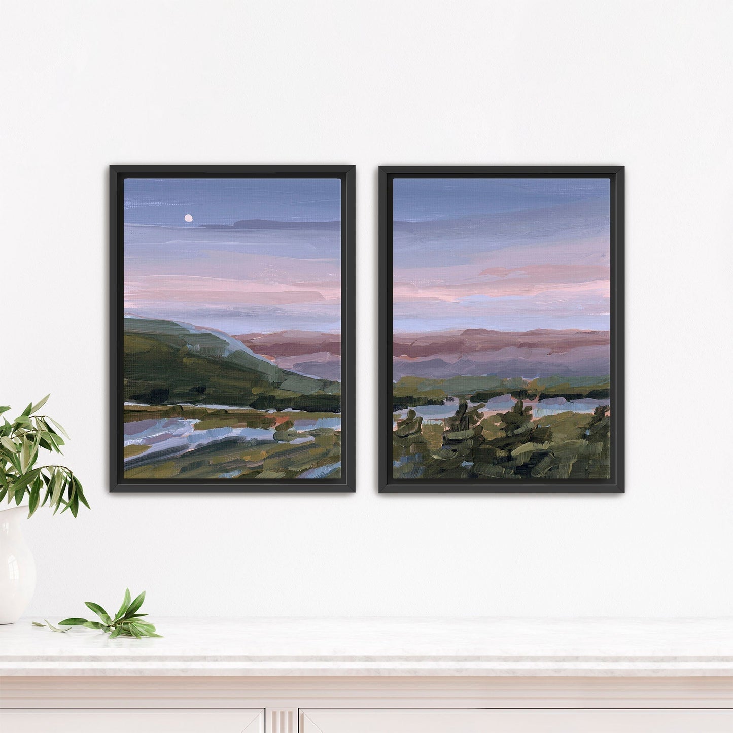 ’A Still Night’ Diptych Art Print || Set of 2 - Stretched Canvas / 8x10 in / Black Frame - abstract - Appalachian