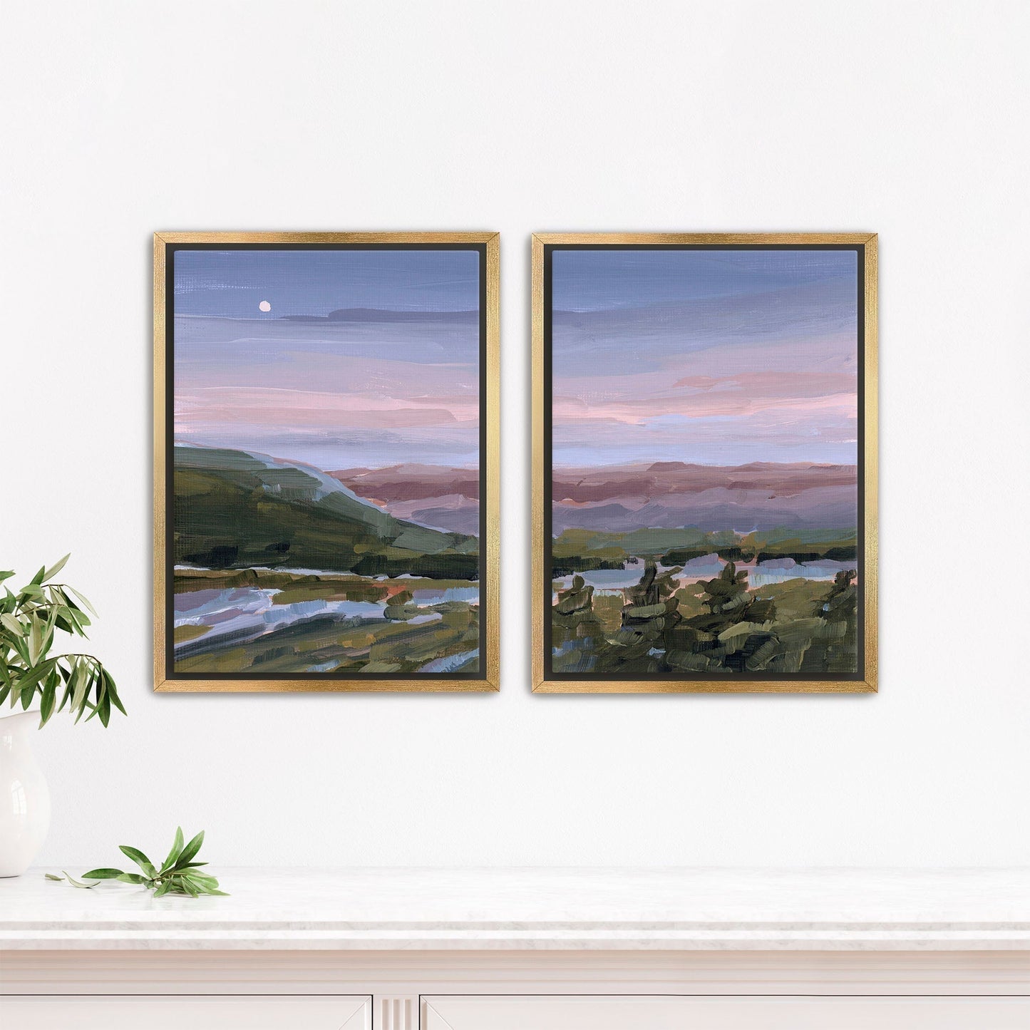 ’A Still Night’ Diptych Art Print || Set of 2 - Stretched Canvas / 8x10 in / Gold Frame - abstract - Appalachian