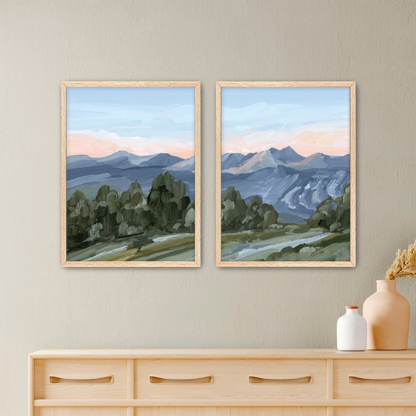 ’Alpine Glow’ Diptych Art Print || Set of 2 - Paper / 5x7 in / Oak Frame - abstract - Artwork - Breckenridge - Colorado