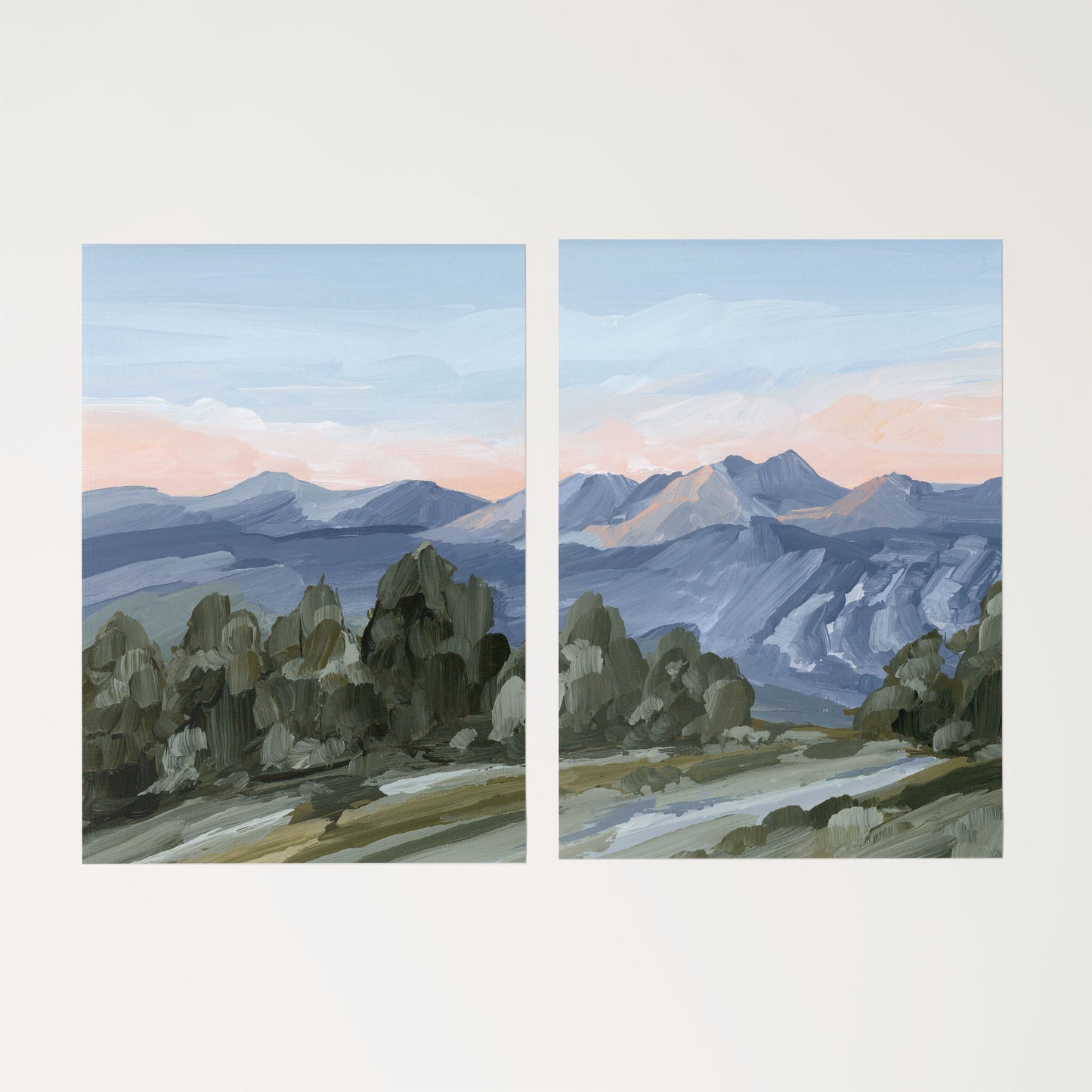 ’Alpine Glow’ Diptych Art Print || Set of 2 - Rolled Canvas / 8x10 in / No Frame - abstract - Artwork