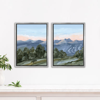 ’Alpine Glow’ Diptych Art Print || Set of 2 - Stretched Canvas / 8x10 in / Silver Frame - abstract - Artwork