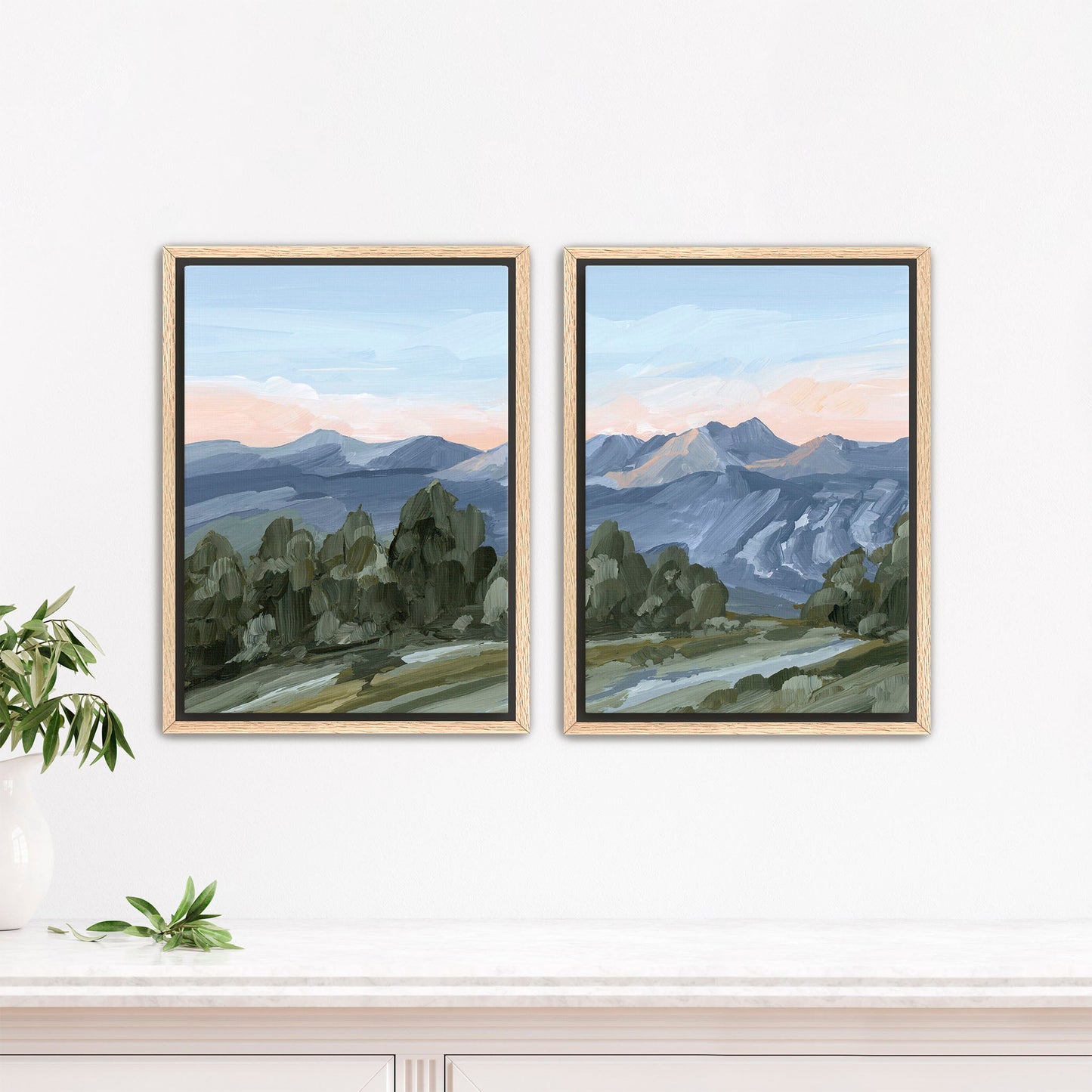 ’Alpine Glow’ Diptych Art Print || Set of 2 - Stretched Canvas / 8x10 in / Oak Frame - abstract - Artwork