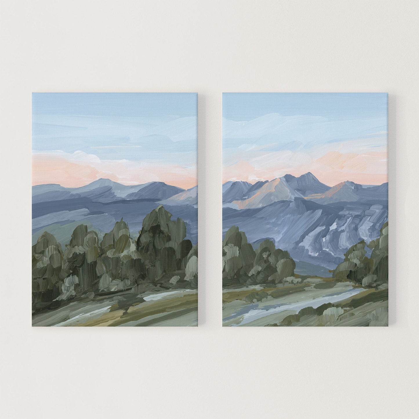 ’Alpine Glow’ Diptych Art Print || Set of 2 - Stretched Canvas / 8x10 in / No Frame - abstract - Artwork