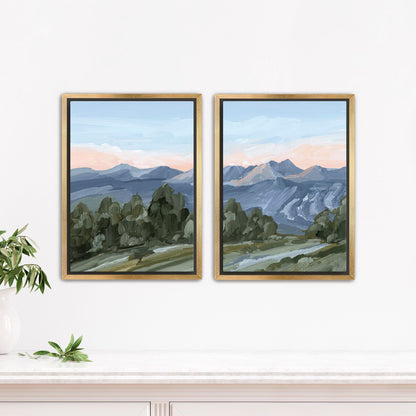 ’Alpine Glow’ Diptych Art Print || Set of 2 - Stretched Canvas / 8x10 in / Gold Frame - abstract - Artwork