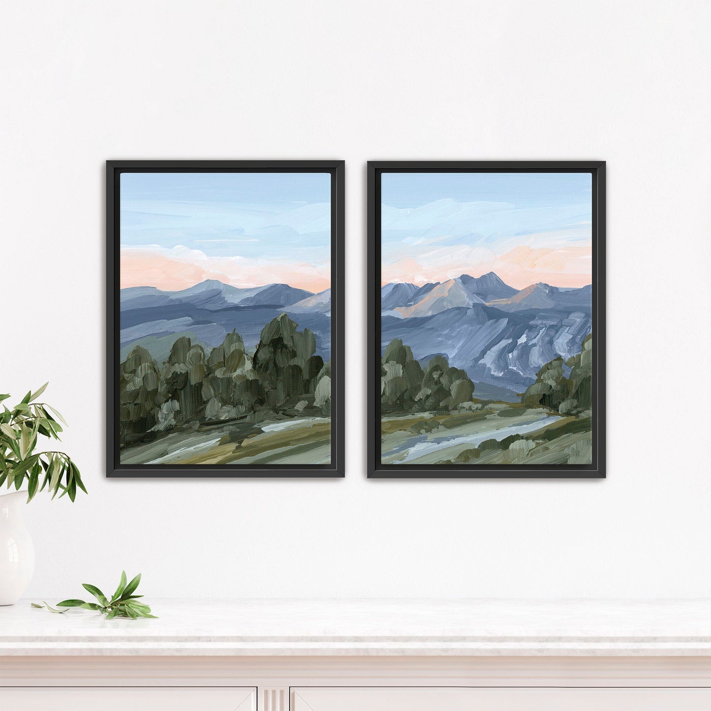 ’Alpine Glow’ Diptych Art Print || Set of 2 - Stretched Canvas / 8x10 in / Black Frame - abstract - Artwork