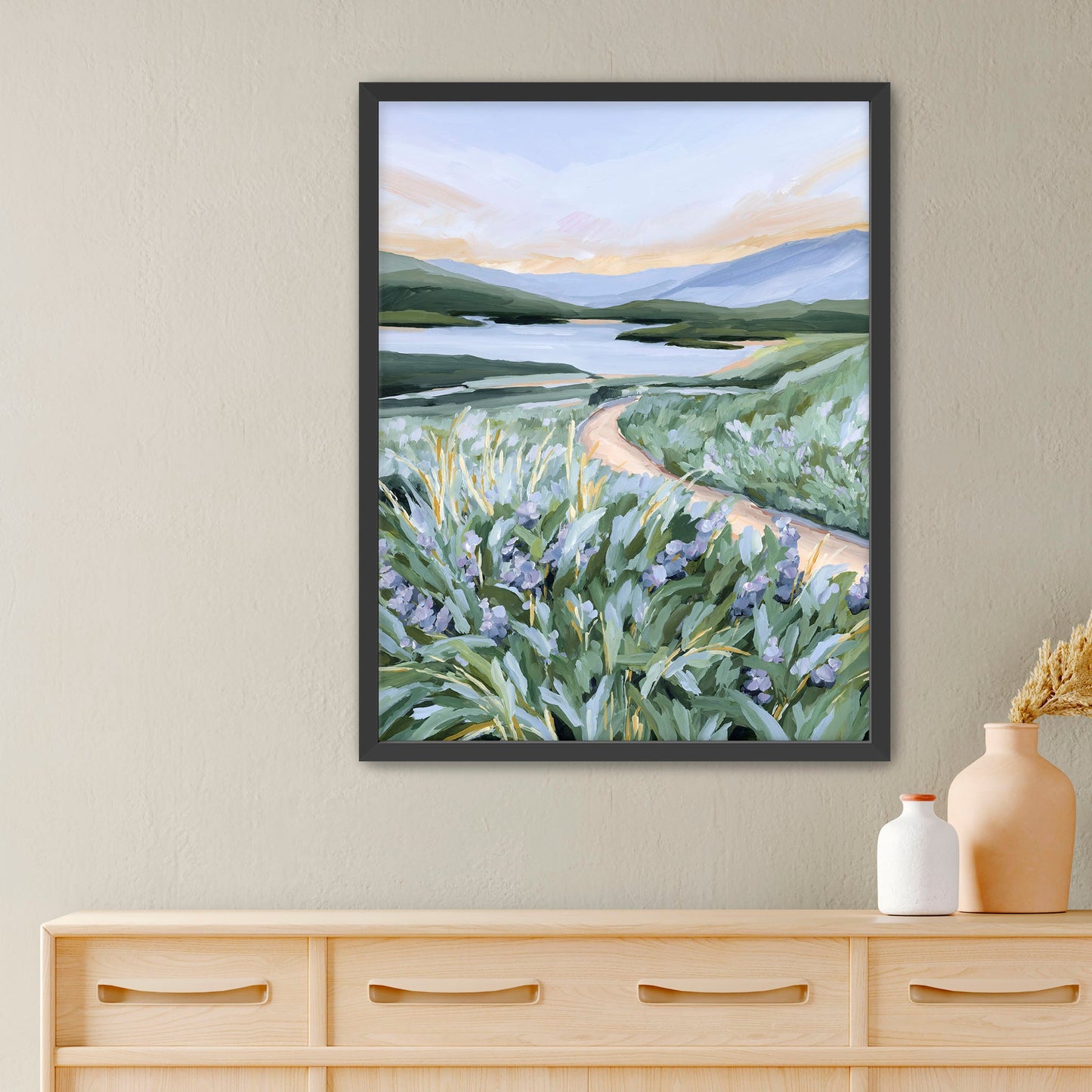 ’Among the Wildflowers’ Art Print - Paper / 5x7 in / Black Frame - Mountain Landscape Wall - Artwork - botanical