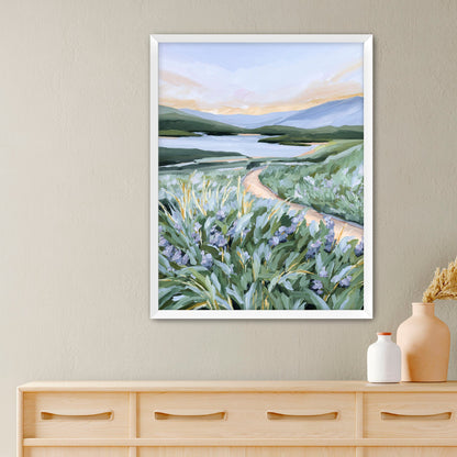 ’Among the Wildflowers’ Art Print - Paper / 5x7 in / White Frame - Mountain Landscape Wall - Artwork - botanical