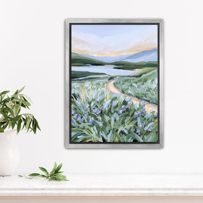 ’Among the Wildflowers’ Art Print - Stretched Canvas / 8x10 in / Silver Frame - Mountain Landscape Wall - Artwork