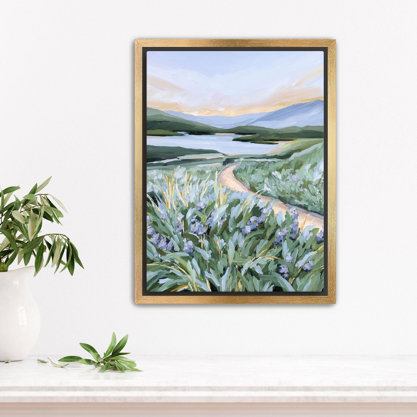 ’Among the Wildflowers’ Art Print - Stretched Canvas / 8x10 in / Gold Frame - Mountain Landscape Wall - Artwork