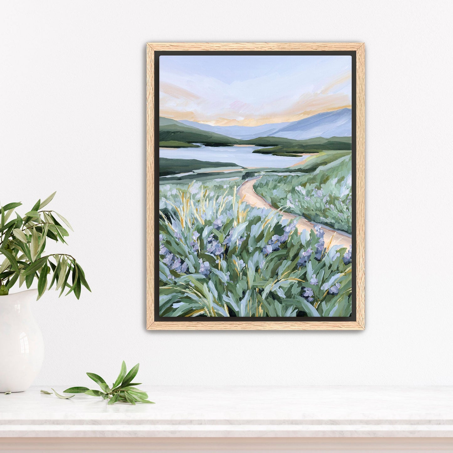 ’Among the Wildflowers’ Art Print - Stretched Canvas / 8x10 in / Oak Frame - Mountain Landscape Wall - Artwork