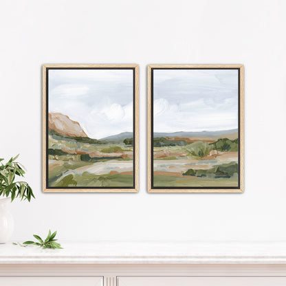 ’An Hour in the Garden’ Diptych Art Print || Set of 2 - Stretched Canvas / 8x10 / Oak Frame - abstract - Artwork