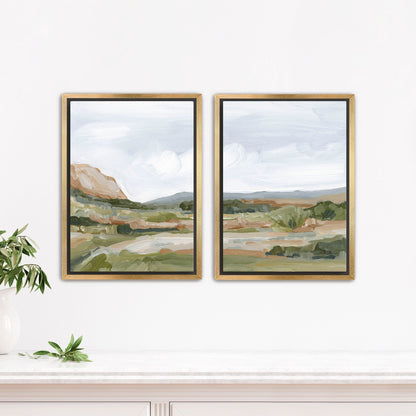 ’An Hour in the Garden’ Diptych Art Print || Set of 2 - Stretched Canvas / 8x10 / Gold Frame - abstract - Artwork