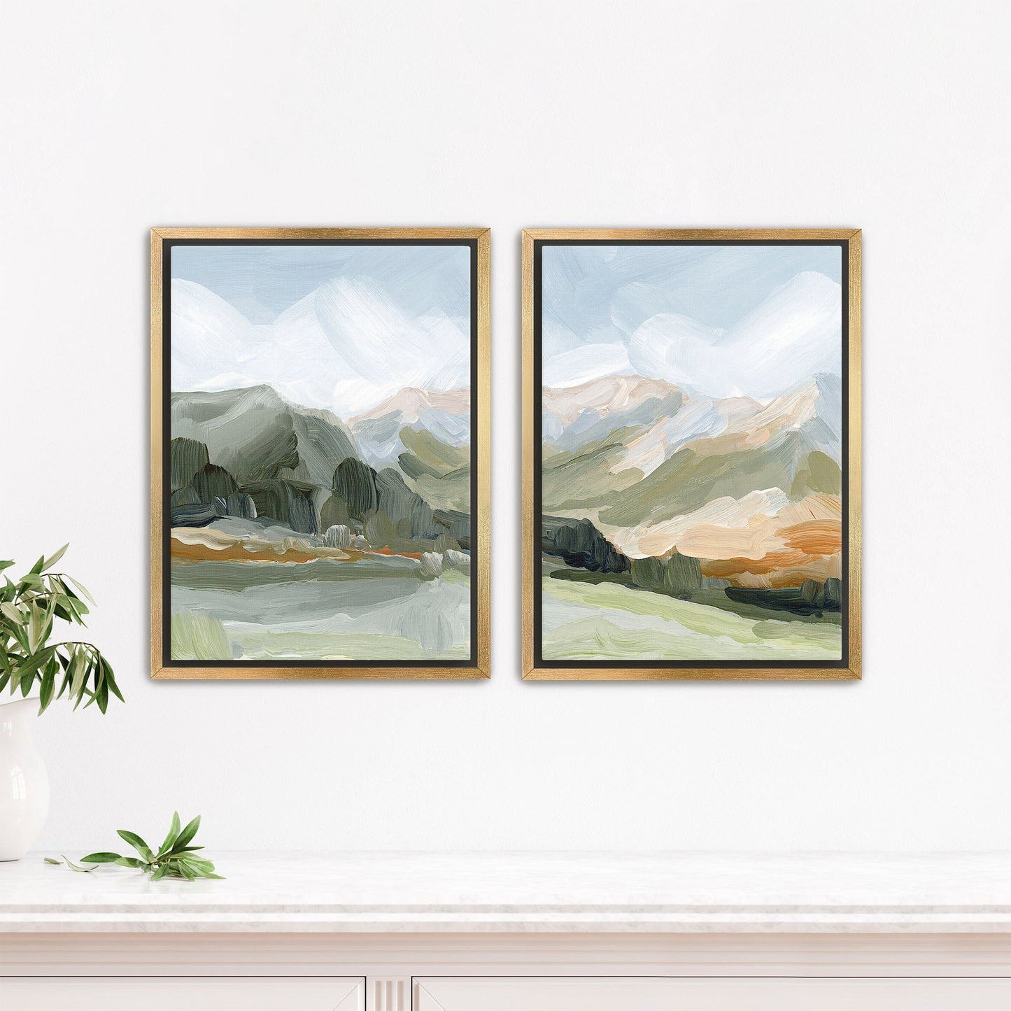’Autumn Dance’ Diptych Art Print || Set of 2 - Stretched Canvas / 8x10 in / Gold Frame - abstract - Artwork - Autumn